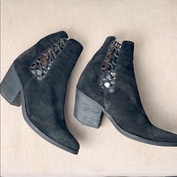 Jeffrey Campbell Suede Leather Criss Cross Black Side Laced Booties - Picture 7 of 11